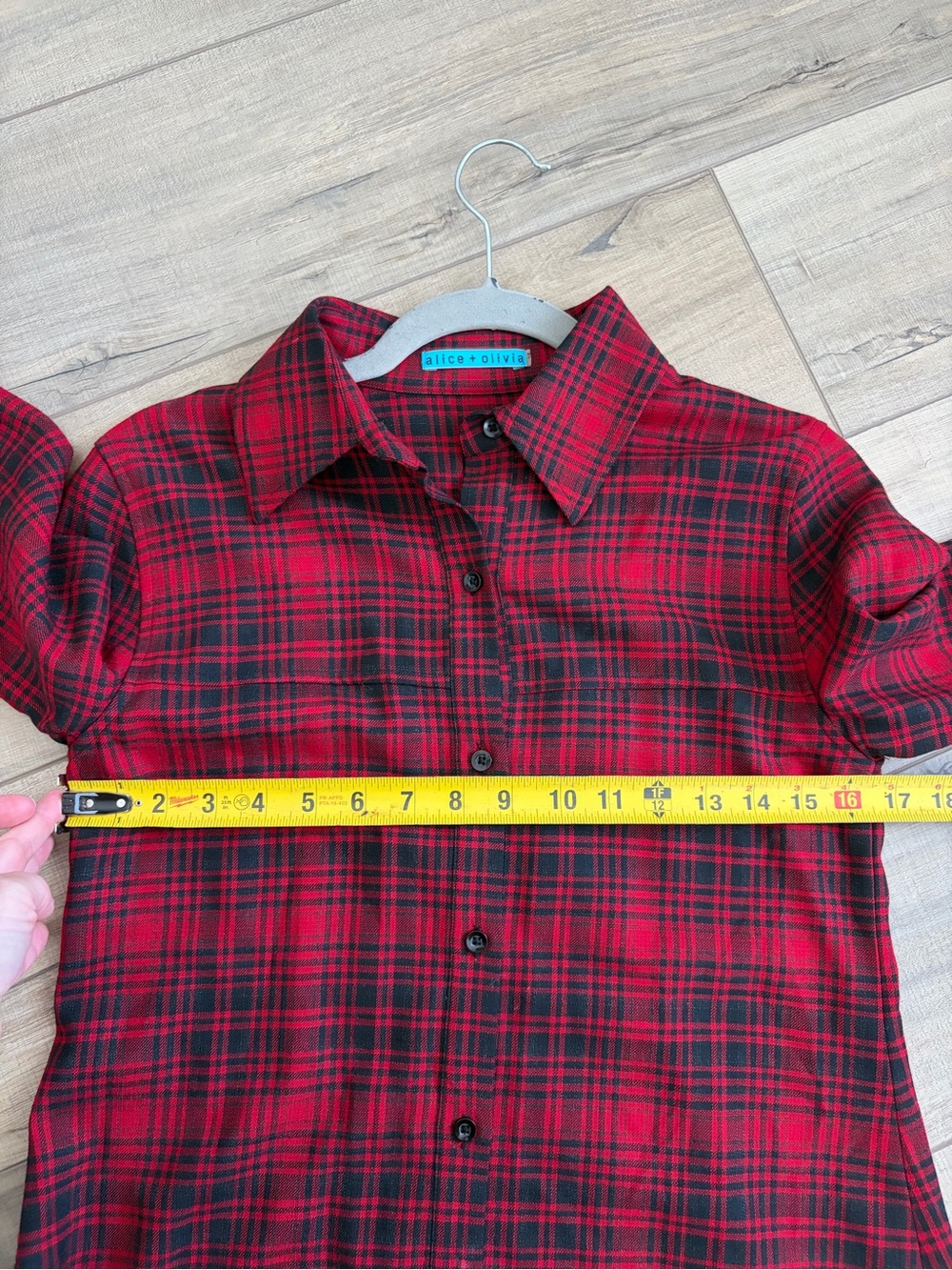 Vintage Alice + Olivia Red Black Plaid Wool Viscose Flounce Sleeve Fall Top S - Picture 6 of 7